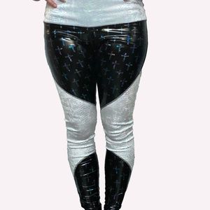 Small Holographic latex / velvet Fashion Leggings